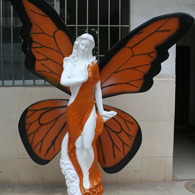 winged colorful angel resin sculpture